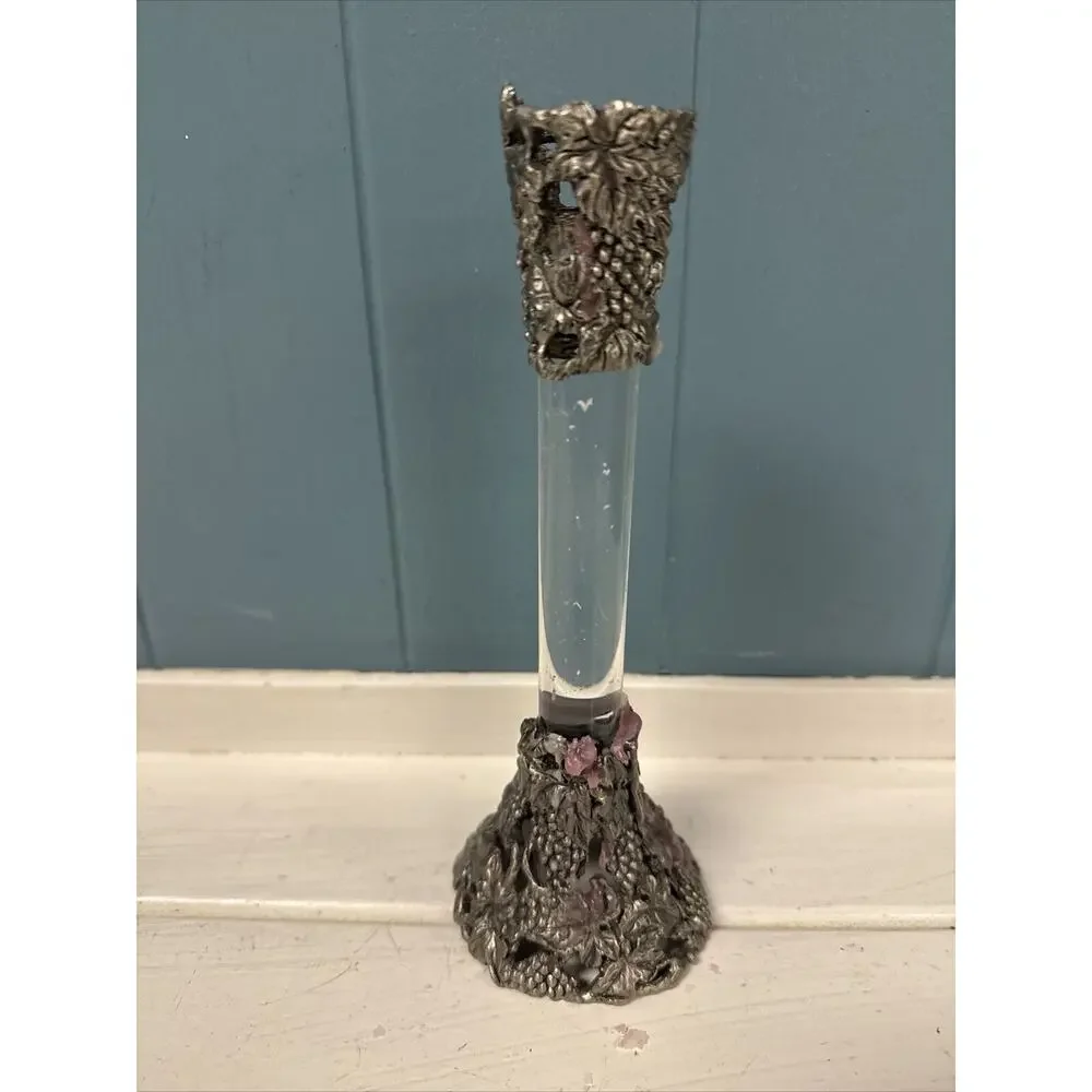 Grapevines Cast Metal Pewter Long Tall‎ Candle Holder Acrylic Column Home Décor